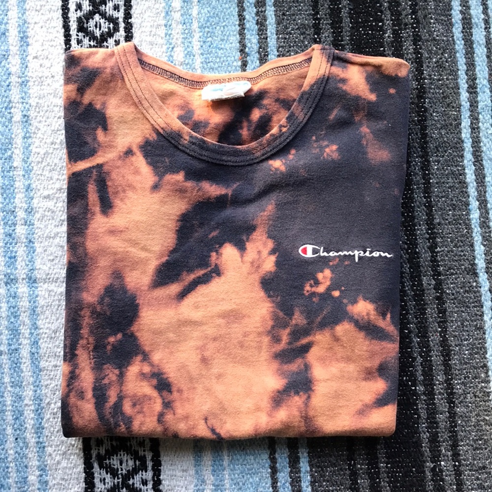 Vintage Champion tee, Bleach dyed, Size medium!